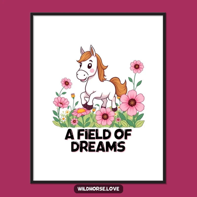 Funny Horse Poster: Grinning Gallop in Flowers, Charming Funny Gift for Wall Art Lovers!