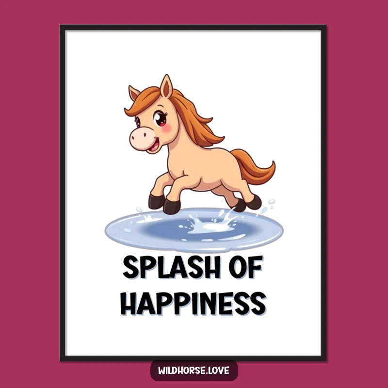 Funny Horse Puddle Poster: Whimsical Leaping Horse Wall Art, Decor