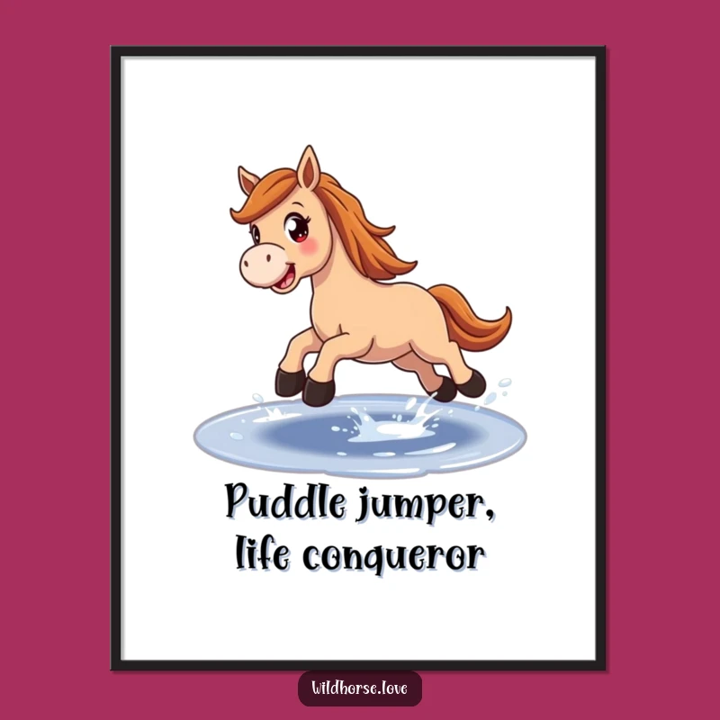 Funny Free Printable Wall Art: Joyful Horse Puddle Leap, Quirky Downloadable Decor
