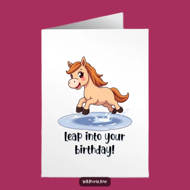 Free Printable Birthday Card: Joyful Horse Leap, Funny Downloadable Greeting for Fun