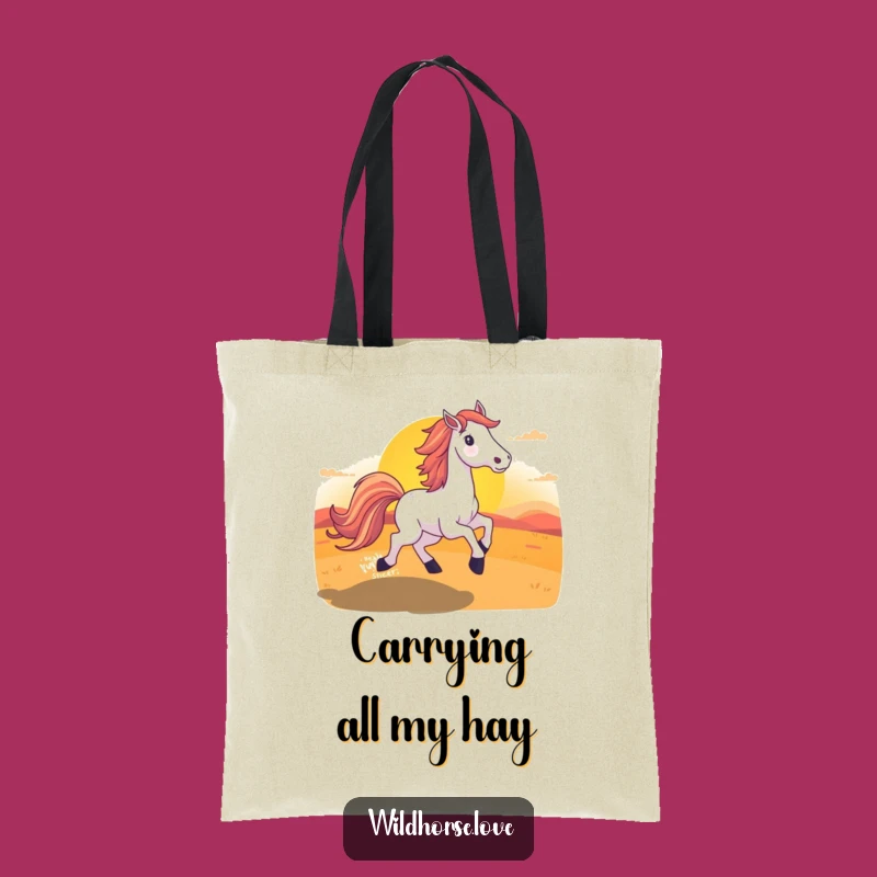 Funny Horse Tote Bag: Long-Tailed Equine Sunset Runner, Stylish Carry-All Gift